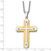 Chisel Stainless Steel Brushed and Polished Yellow IP-plated Cross Pendant on a Box Chain Necklace, 22" view 3