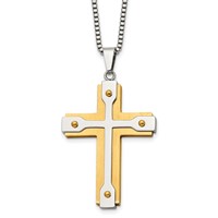 Chisel Stainless Steel Brushed and Polished Yellow IP-plated Cross Pendant on a Box Chain Necklace, 22" view 1