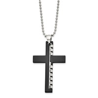 Chisel Stainless Steel Polished Black IP-plated Cut Out Cross Pendant on a Ball Chain Necklace, 22" view 2
