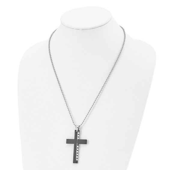 Chisel Stainless Steel Polished Black IP-plated Cut out Cross Pendant on a 22 inch Ball Chain Necklace