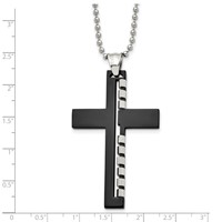 Chisel Stainless Steel Polished Black IP-plated Cut Out Cross Pendant on a Ball Chain Necklace, 22" view 3