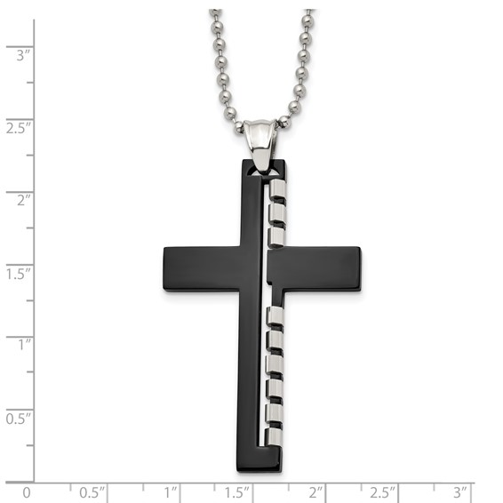 Chisel Stainless Steel Polished Black IP-plated Cut out Cross Pendant on a 22 inch Ball Chain Necklace