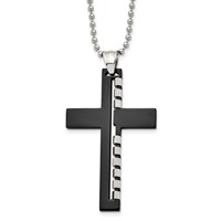 Chisel Stainless Steel Polished Black IP-plated Cut Out Cross Pendant on a Ball Chain Necklace, 22" view 1