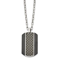 Stainless Steel Brushed & Polished Black IP Carbon Fiber Inlay Necklace view 3