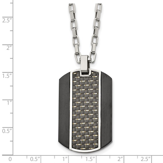 Stainless Steel Brushed & Polished Black IP Carbon Fiber Inlay Necklace
