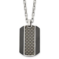 Stainless Steel Brushed & Polished Black IP Carbon Fiber Inlay Necklace view 1