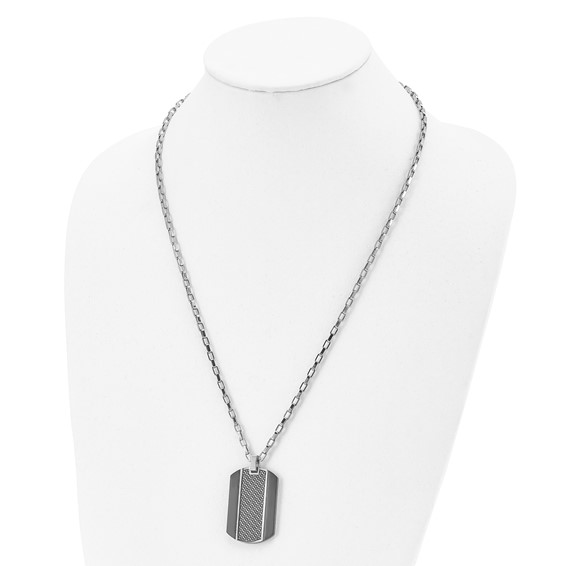 Stainless Steel Brushed & Polished Black IP Grey CarbonFiber Inlay Necklace