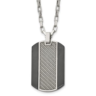 Stainless Steel Brushed & Polished Black IP Grey CarbonFiber Inlay Necklace