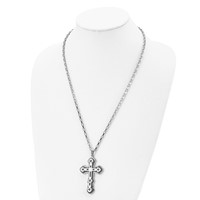 Stainless Steel Brushed and Polished Black IP-plated Cross Necklace, 24" view 4