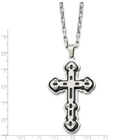 Stainless Steel Brushed and Polished Black IP-plated Cross Necklace, 24" view 5