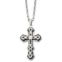 Stainless Steel Brushed and Polished Black IP-plated Cross Necklace, 24" view 1