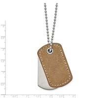 Chisel Stainless Steel Brushed and Polished Necklace with Tan Leather 2 Piece Dog Tags on a Ball Chain, 22" view 2