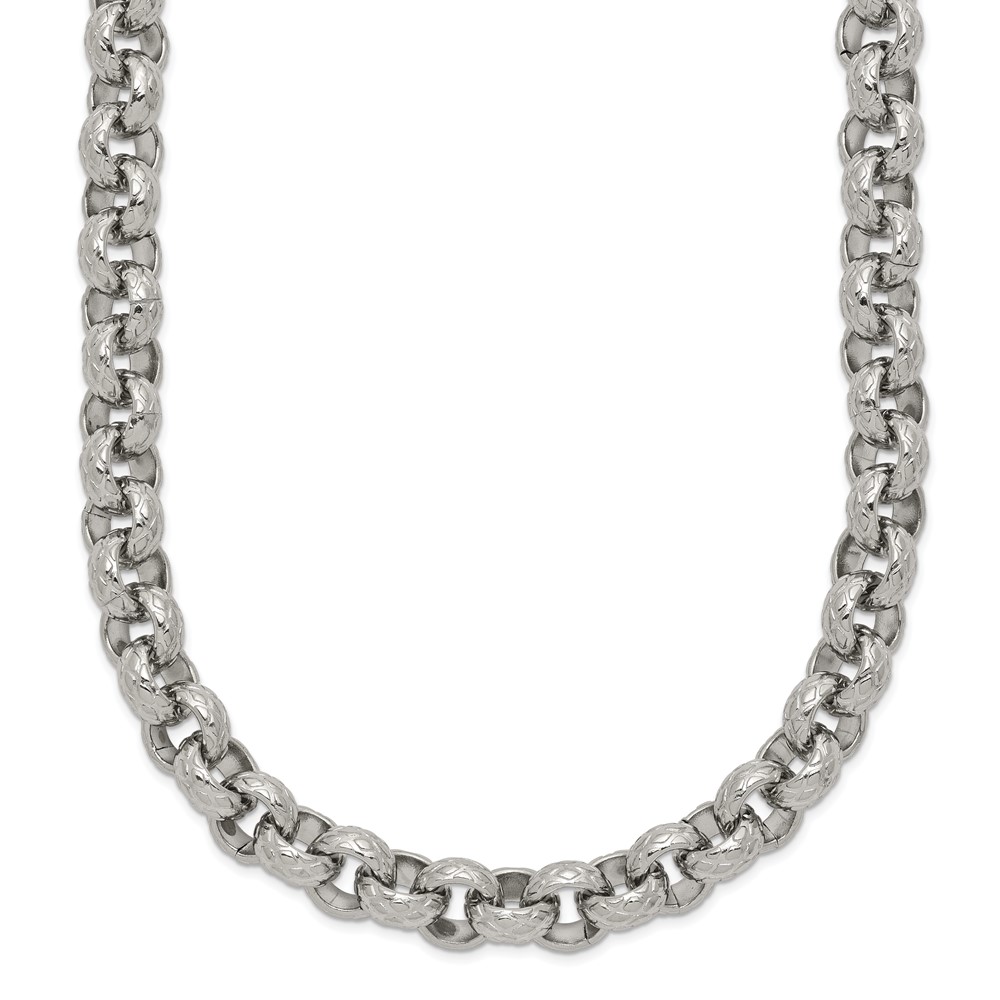 Stainless Steel Polished and Textured Link 24in Necklace