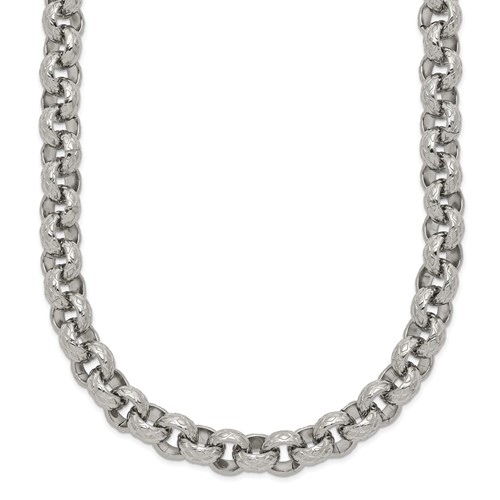 Chisel Stainless Steel Polished and Textured Link Necklace, 24"