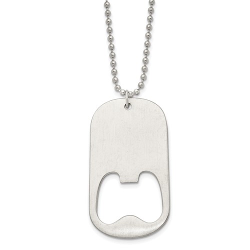 Chisel Stainless Steel Brushed Functional Bottle Opener Dog Tag on a Ball Chain Necklace, 22"