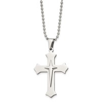 Chisel Stainless Steel Polished Cross Pendant on a Ball Chain Necklace, 24" view 3