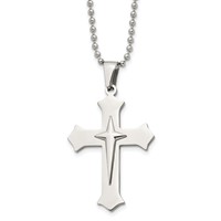 Chisel Stainless Steel Polished Cross Pendant on a Ball Chain Necklace, 24" view 1