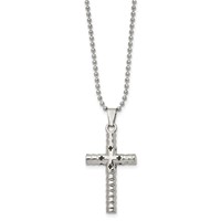 Stainless Steel Polished and Textured Necklace with Black Enamel Cross, 24" view 2