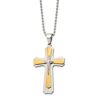 Chisel Stainless Steel Polished Yellow IP-plated Cross Pendant on a Ball Chain Necklace, 22" view 3