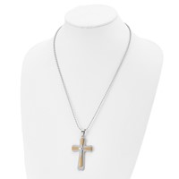 Chisel Stainless Steel Polished Yellow IP-plated Cross Pendant on a Ball Chain Necklace, 22" view 4