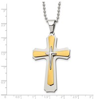 Chisel Stainless Steel Polished Yellow IP-plated Cross Pendant on a Ball Chain Necklace, 22" view 5
