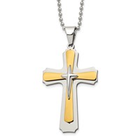 Chisel Stainless Steel Polished Yellow IP-plated Cross Pendant on a Ball Chain Necklace, 22" view 1