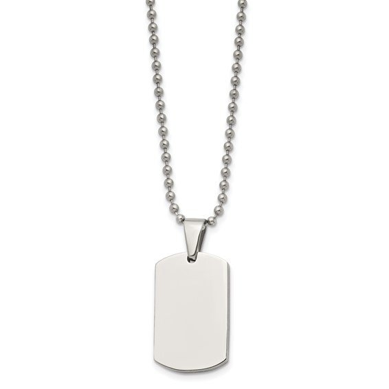 Chisel Stainless Steel Brushed and Polished 4mm Reversible Dog Tag on a 24 inch Ball Chain Necklace
