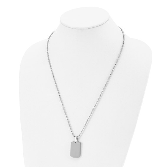 Chisel Stainless Steel Brushed and Polished 4mm Reversible Dog Tag on a 24 inch Ball Chain Necklace