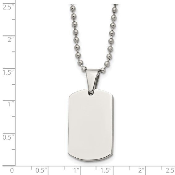 Chisel Stainless Steel Brushed and Polished 4mm Reversible Dog Tag on a 24 inch Ball Chain Necklace