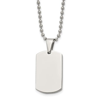Chisel Stainless Steel Brushed and Polished 4mm Reversible Dog Tag on a 24 inch Ball Chain Necklace