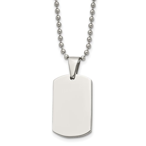 Chisel Stainless Steel Brushed and Polished 4mm Reversible Dog Tag on a Ball Chain Necklace, 24"