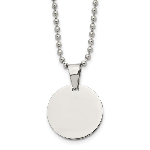 Chisel Stainless Steel Brushed and Polished Reversible Round 2mm Dog Tag on a Ball Chain Necklace, 24"