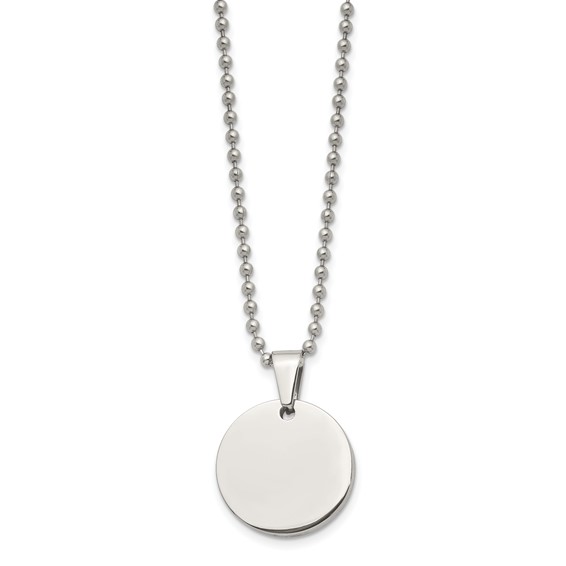 Chisel Stainless Steel Brushed and Polished Reversible Round 4mm Dog Tag on a 24 inch Ball Chain Necklace