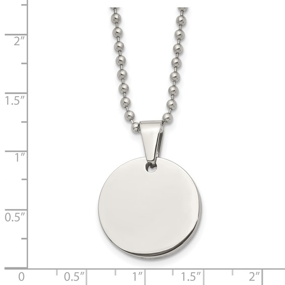 Chisel Stainless Steel Brushed and Polished Reversible Round 4mm Dog Tag on a 24 inch Ball Chain Necklace