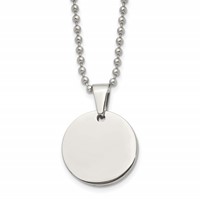Chisel Stainless Steel Brushed and Polished Reversible Round 4mm Dog Tag on a Ball Chain Necklace, 24" view 1