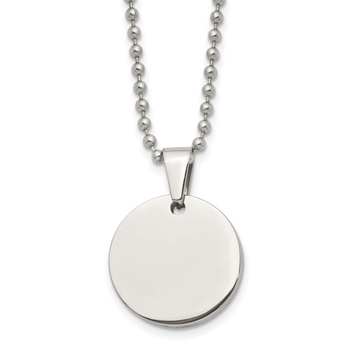 Chisel Stainless Steel Brushed and Polished Reversible Round 4mm Dog Tag on a Ball Chain Necklace, 24"