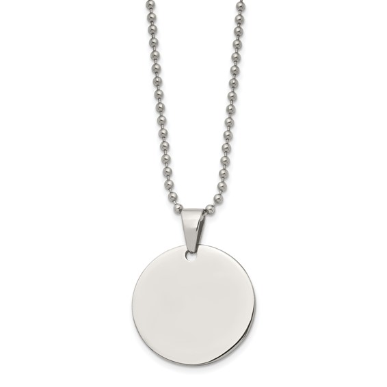 Chisel Stainless Steel Brushed and Polished Reversible Round 2mm Dog Tag on a 24 inch Ball Chain Necklace