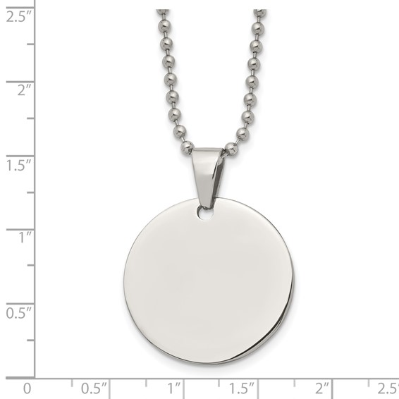 Chisel Stainless Steel Brushed and Polished Reversible Round 2mm Dog Tag on a 24 inch Ball Chain Necklace