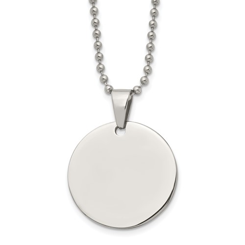 Chisel Stainless Steel Brushed and Polished Reversible Round 2mm Dog Tag on a Ball Chain Necklace, 24"