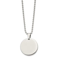 Chisel Stainless Steel Brushed and Polished Reversible Round 4mm Dog Tag on a Ball Chain Necklace, 24" view 2