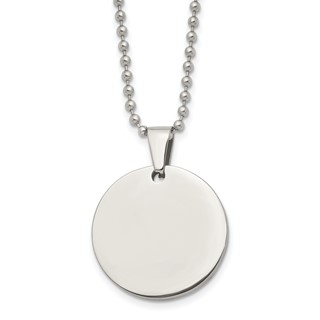 Chisel Stainless Steel Brushed and Polished Reversible Round 4mm Dog Tag on a 24 inch Ball Chain Necklace