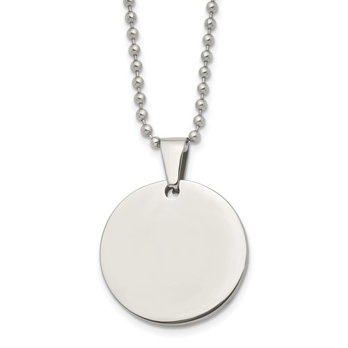 Chisel Stainless Steel Brushed and Polished Reversible Round 4mm Dog Tag on a Ball Chain Necklace, 24"