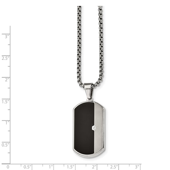 Stainless Steel Brushed and Polished w/Enamel and CZ Dog Tag Necklace