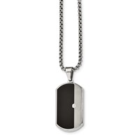 Stainless Steel Brushed and Polished Necklace with Enamel and CZ Dog Tag view 1