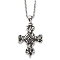 Stainless Steel Antiqued and Polished Necklace with Black Glass Cross, 22" view 1