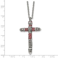 Stainless Steel Antiqued and Polished Necklace with Red Crystal Cross, 22" view 5
