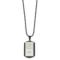 Chisel Stainless Steel Brushed and Polished Black IP-plated Necklace with CZ Dad Dog Tag on a Ball Chain, 22" view 3