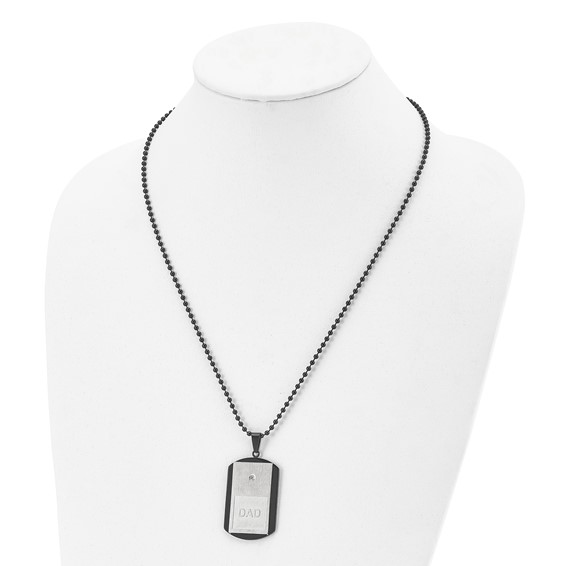 Chisel Stainless Steel Brushed and Polished Black IP-plated with CZ DAD Dog Tag on a 22 inch Ball Chain Necklace