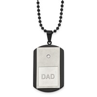 Chisel Stainless Steel Brushed and Polished Black IP-plated Necklace with CZ Dad Dog Tag on a Ball Chain, 22" view 1