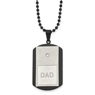 Chisel Stainless Steel Brushed and Polished Black IP-plated with CZ DAD Dog Tag on a 22 inch Ball Chain Necklace